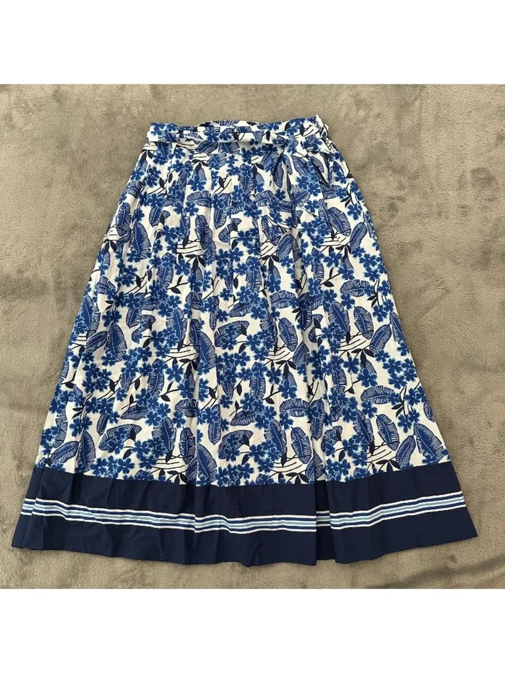 Talbots 2024 Blue White 100% Cotton Full Maxi Skirt Womens size 12
